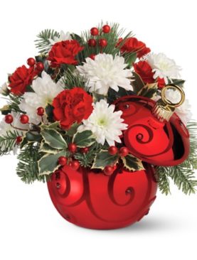 Teleflora's Ruby Swirl Ornament Bouquet