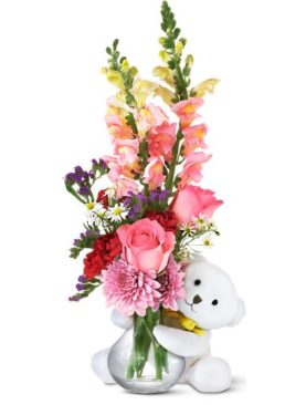 Teleflora's Bear Hug Bear with Pink Roses